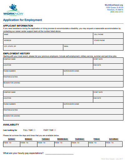 Application for Employment Application for Employment